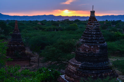 View of temple at sunset