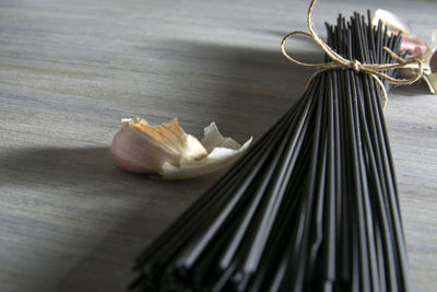 Close-up of seashells on table