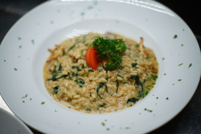 High angle view of meal served in plate