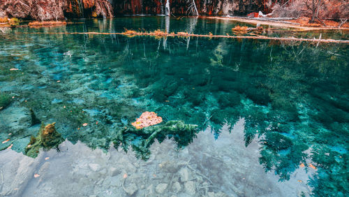 High angle view of rocks in sea