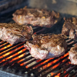 Close-up of food on barbecue grill