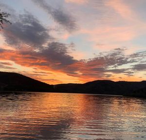 Scenic view of lake against sky during sunset
