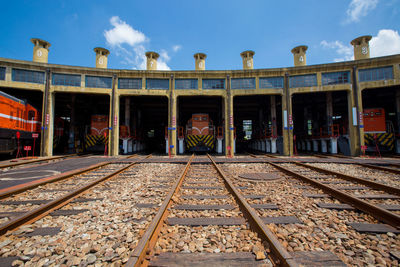 Railroad station platform against sky