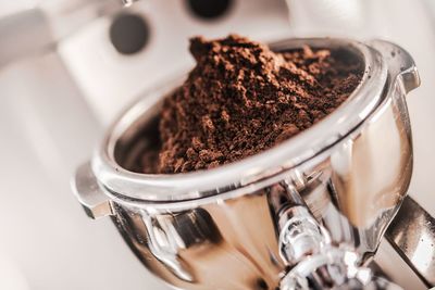 Close-up of coffee powder in grinder