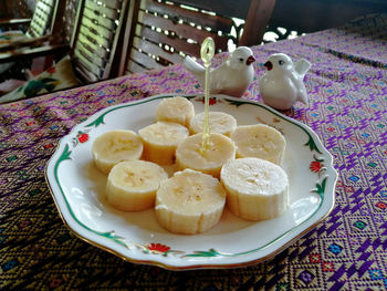 High angle view of breakfast on table