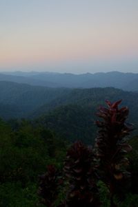 Scenic view of mountains against sky during sunset
