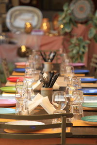 Close-up of dining table at restaurant