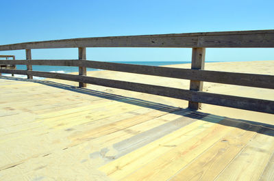 Scenic view of beach against clear blue sky