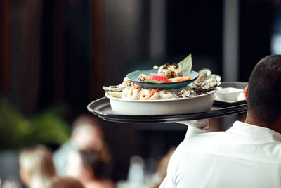 Close-up of meal served on table in restaurant