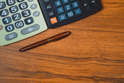 High angle view of pen on table