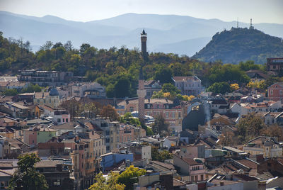 High angle view of townscape against sky