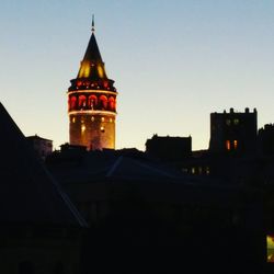 Low angle view of illuminated building against sky