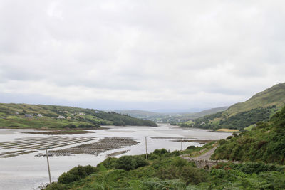 Scenic view of mountains against cloudy sky