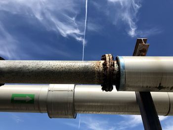 Close-up of pipes against blue sky