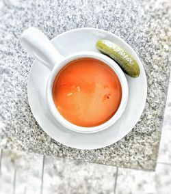 High angle view of drink in container