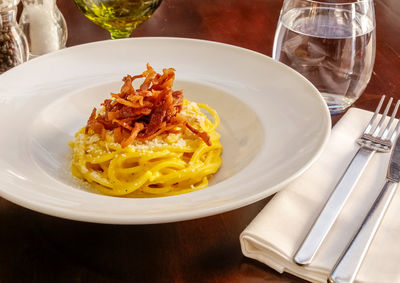 Close-up of food in plate on table