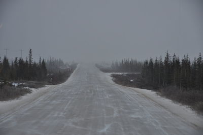 Road amidst trees against sky during winter