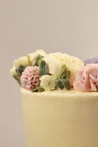 Close-up of dessert against white background