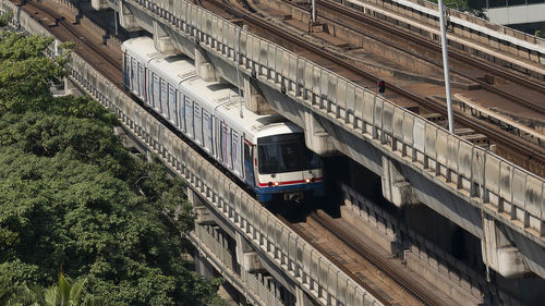 High angle view of train on railroad tracks