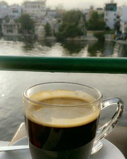 Close-up of cappuccino on table