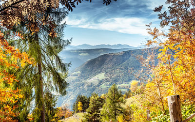 Scenic view of mountains against sky during autumn