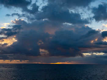 Scenic view of sea against dramatic sky