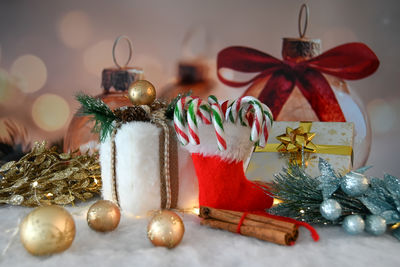 Christmas decorations on table