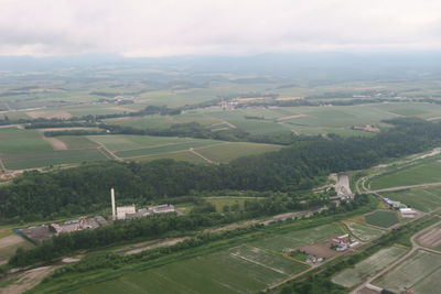 High angle view of agricultural field against sky