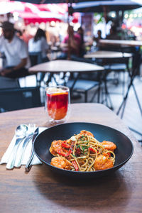 Close-up of food in plate on table