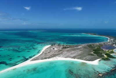 Scenic view of sea against blue sky