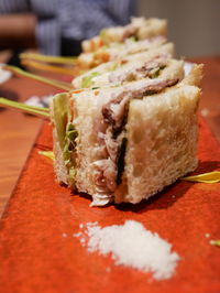 Close-up of sushi served on table