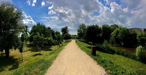 Panoramic view of trees on field against sky