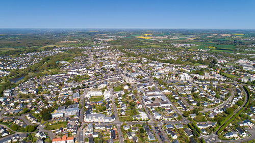 High angle view of townscape against clear sky