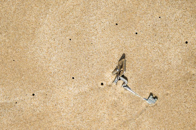 High angle view of keys on sand