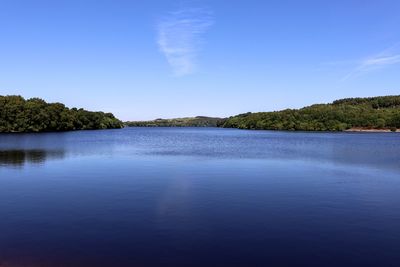 Scenic view of lake against blue sky