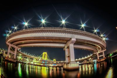 Illuminated fountain at night