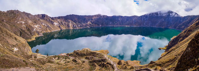 Panoramic view of lake against cloudy sky