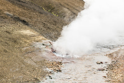 View of volcanic landscape in iceland on a cloudy day