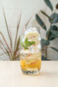 Close-up of ice tea on table