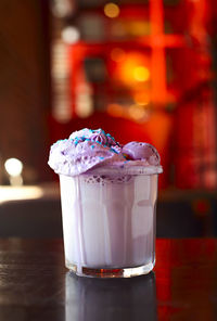 Close-up of drink in glass on table