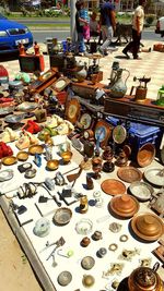 High angle view of market stall on table