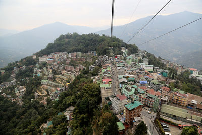 High angle view of city against sky