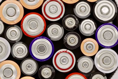 Full frame shot of colorful batteries