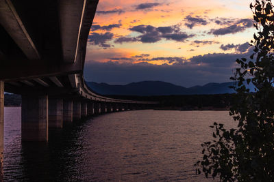 Bridge over river against sky during sunset