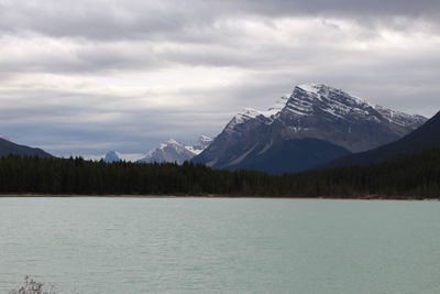 Scenic view of lake against cloudy sky