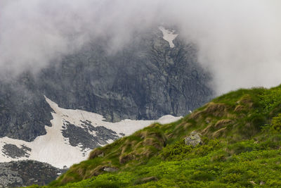 Scenic view of mountains against sky during winter