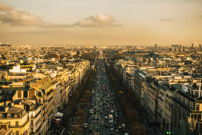 High angle view of street amidst buildings in city