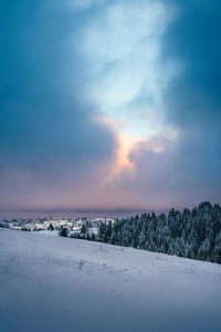 Beautiful cloud at sunset in winter mountains