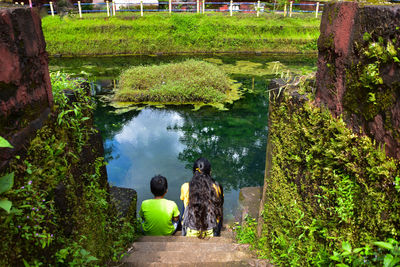 Rear view of people in park