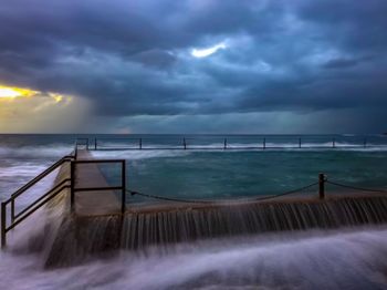 Scenic view of sea against cloudy sky